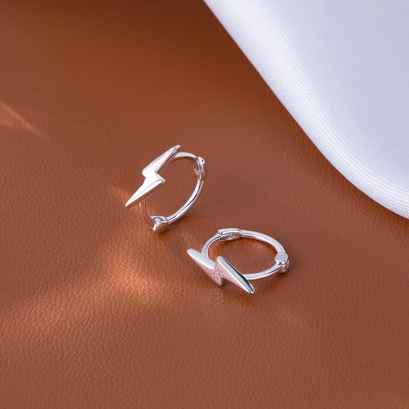 Reffeer Solid 925 Sterling Silver Lightning Bolt Hoop Earrings for Women Teen Girls Lightning Hoop Earrings Cartilage Huggie Earrings - Image 4